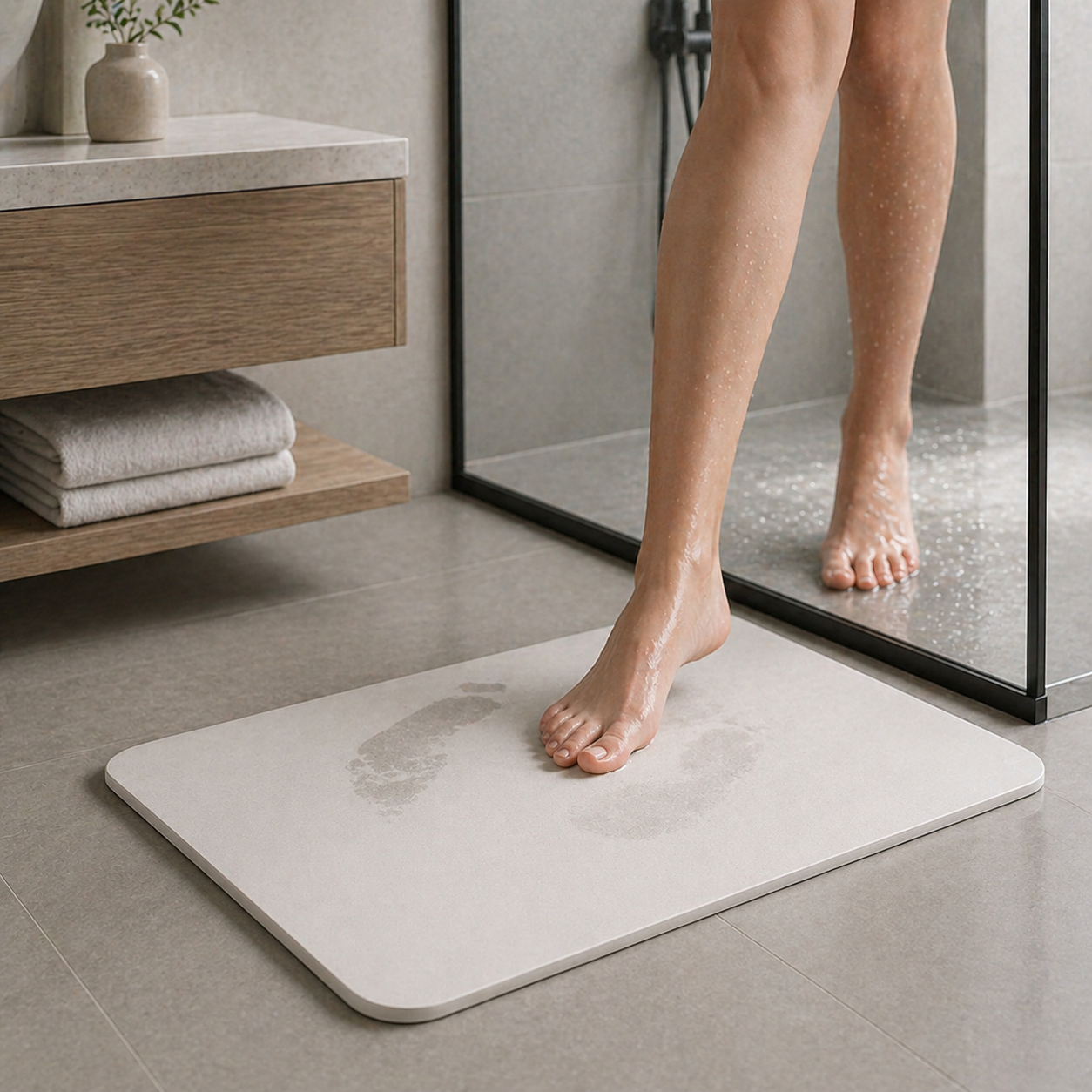 Alfombra diatomita absorbiendo humedad